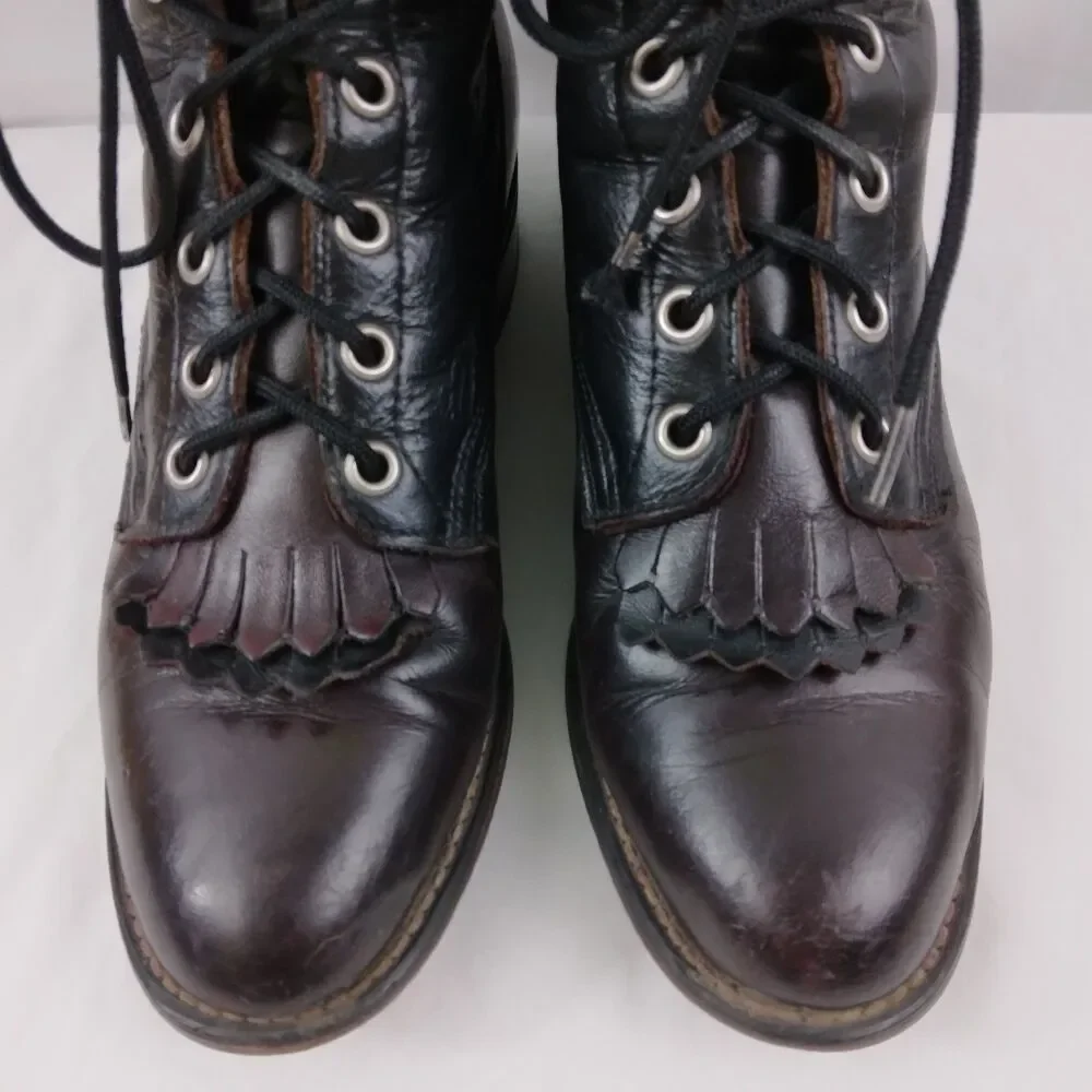 Laredo Kiltie Boots 2-Tone Black Brown Leather Lace Up Steampunk Women's 6.5 M - Picture 5 of 16
